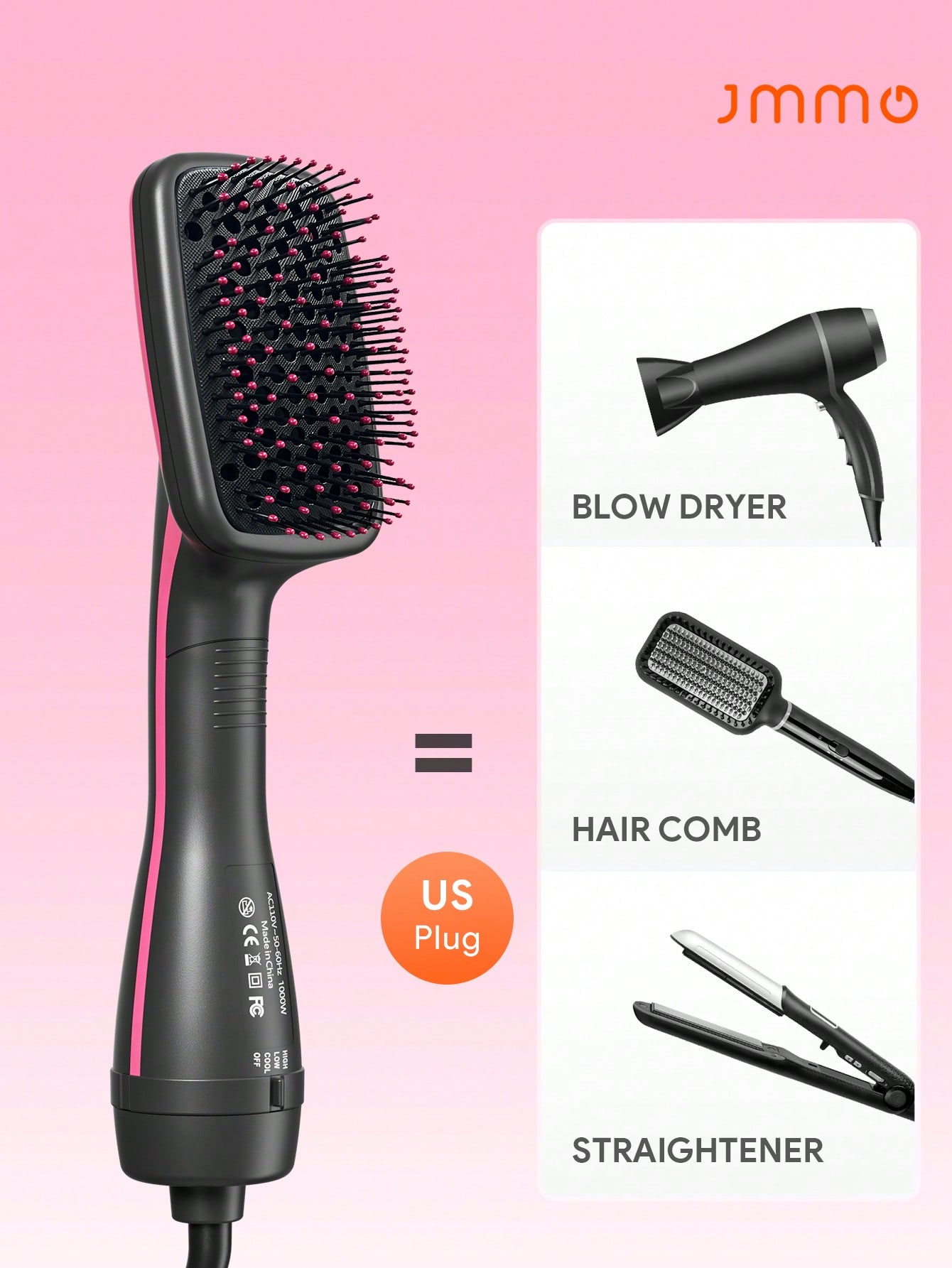 Hair Care Steps - JMMO 3-in-1 Heteluchtborstel met Amerikaanse stekker,